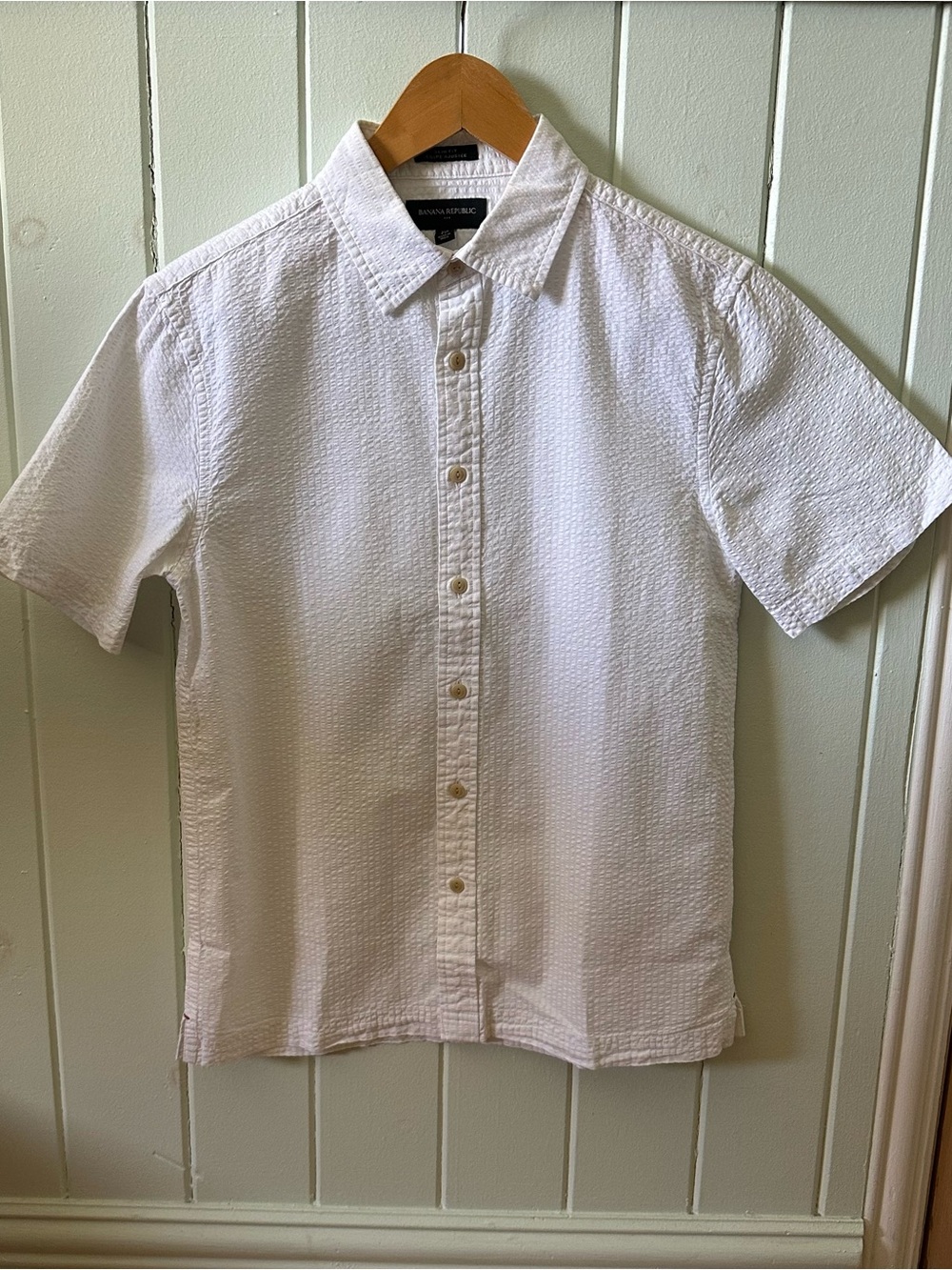 Banana Republic Factory White Short-Sleeve Seersucker Button-Down Shirt XS